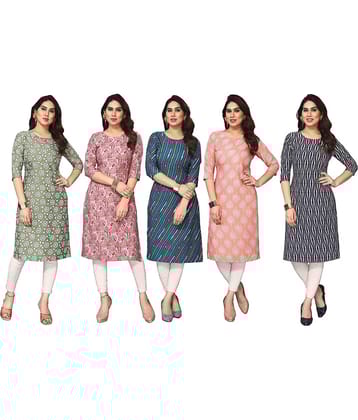 KETAKI FASHION Crepe Printed Straight Women's Kurti - Multicolor9 ( Pack of 5 )