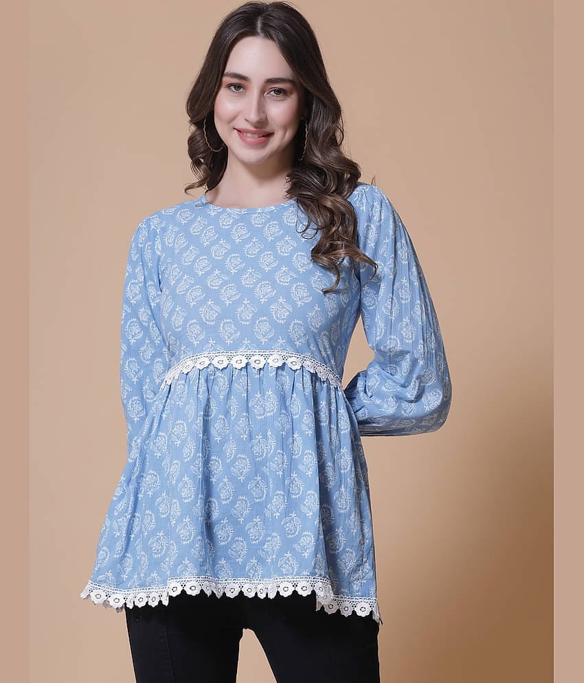 GOD BLESS - Blue Cotton Women's Peplum Top ( Pack of 1 )