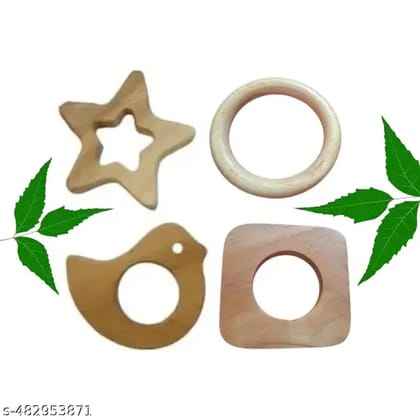 Neemtoys Handmade Neem Wood Teethers for Babies of Age 0 to 3 Years / Pure Organic Teething Toys for Infants / Wooden Toys for Babies(Pack of 4)