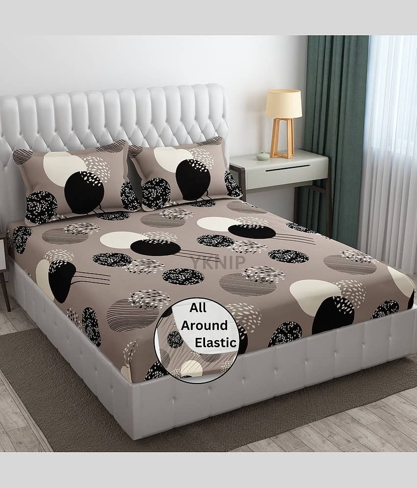 YKNIP Cotton 1 King Fitted Bedsheet with 2 Pillow Covers ( 198 cm x 182 cm ) , Beige