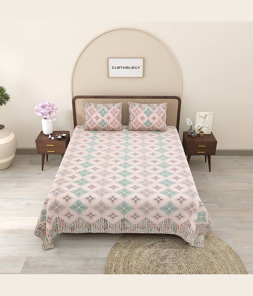 CLOTHORO Cotton 1 Double King Bedsheet with 2 Pillow Covers ( Red )