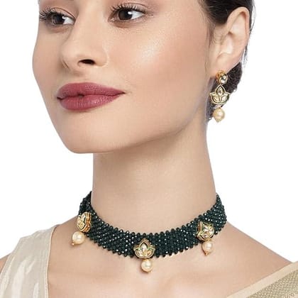 Kundan and Green Beads Choker Set