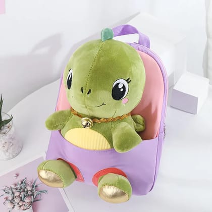 Cute Dino Theme Soft Plush Backpack for Kids-Purple