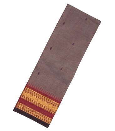 Dark Grey Chettinad Cotton Saree With Contrast Crimson Border-Dark Grey