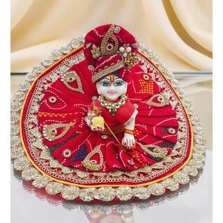 Red Bandhani Laddu Gopal Dress with Embellished Pagdi | Festive Thakur Ji Poshak