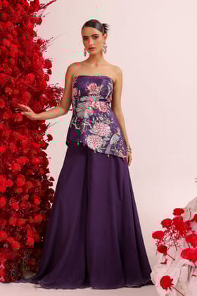 Khwaish purple asymmetrical peplum set-XS