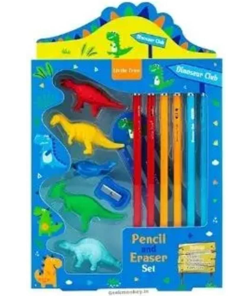 2317 YESKART -13 PC Little Tree Dinosaur Club Pencil Box set  (pack of 1), Blue)