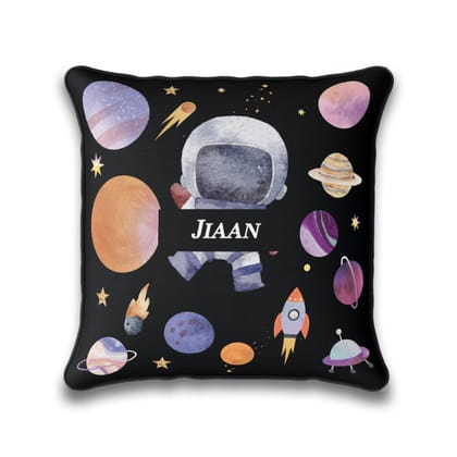 Lil Astronaut Cushion Cover (kids)-Black / 16 Inches / Satin