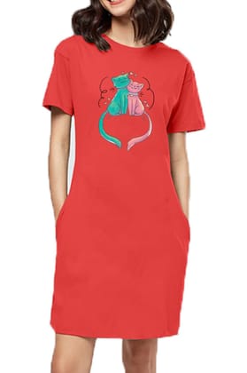 T-shirt Dress With Pockets - Cats In Love (4 Colours) (Slim Fit)