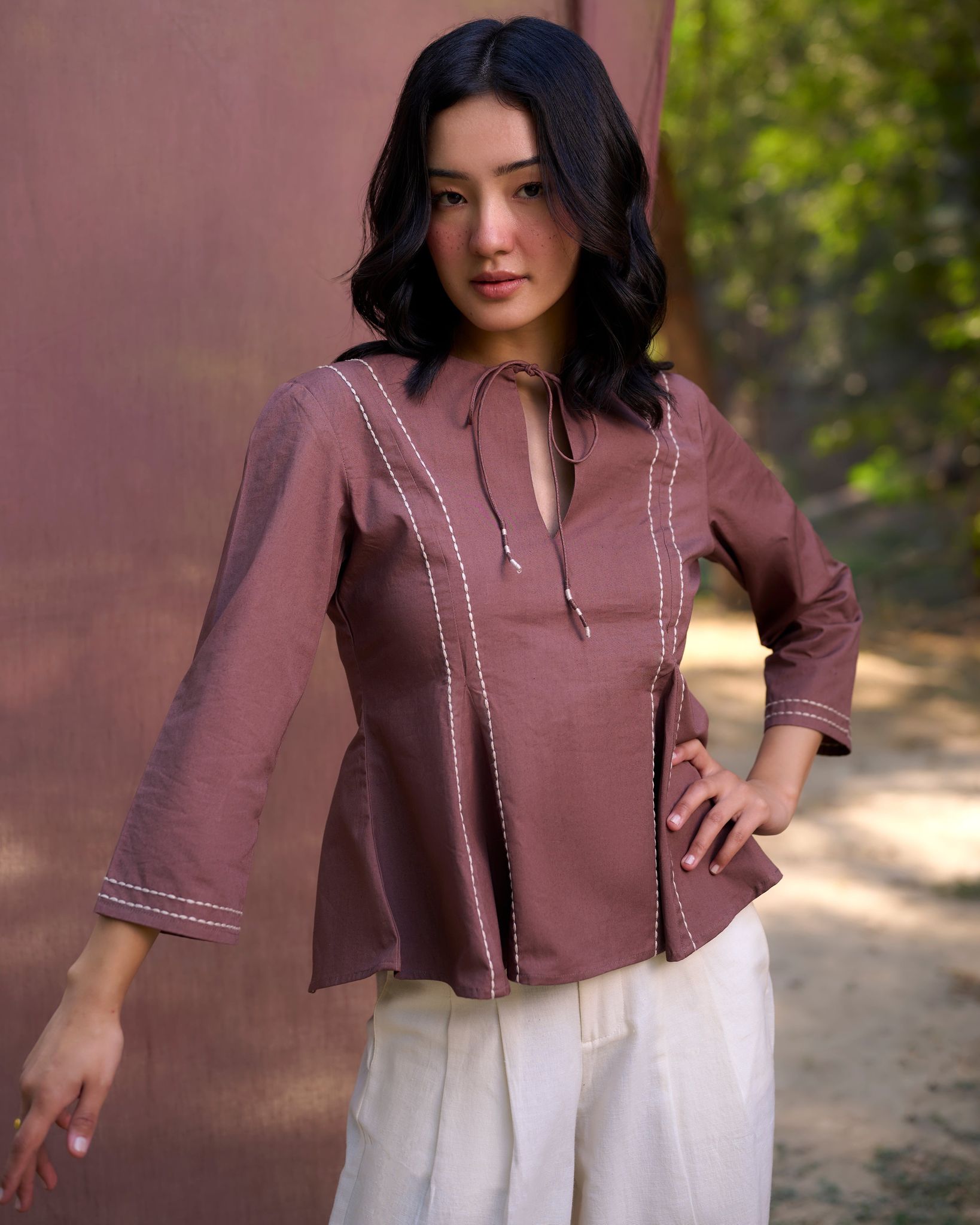 Kantha Embroidered Dori Top - Deep Lavendar-XS