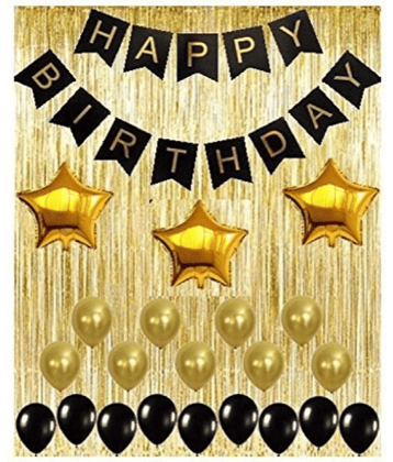 Jolly Party  Happy Birthday Balloons Decoration Kit 47 Pcs - Fringe Foil Curtains, Banner & Latex Metallic Balloons Brand: PRVV