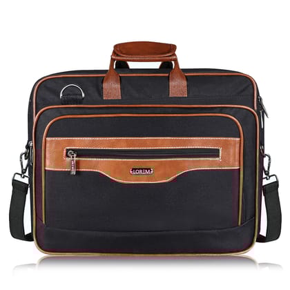 LOREM Black & Tan Color PVC Coated Fabric 28L Laptop Messenger Bag For Men BG109