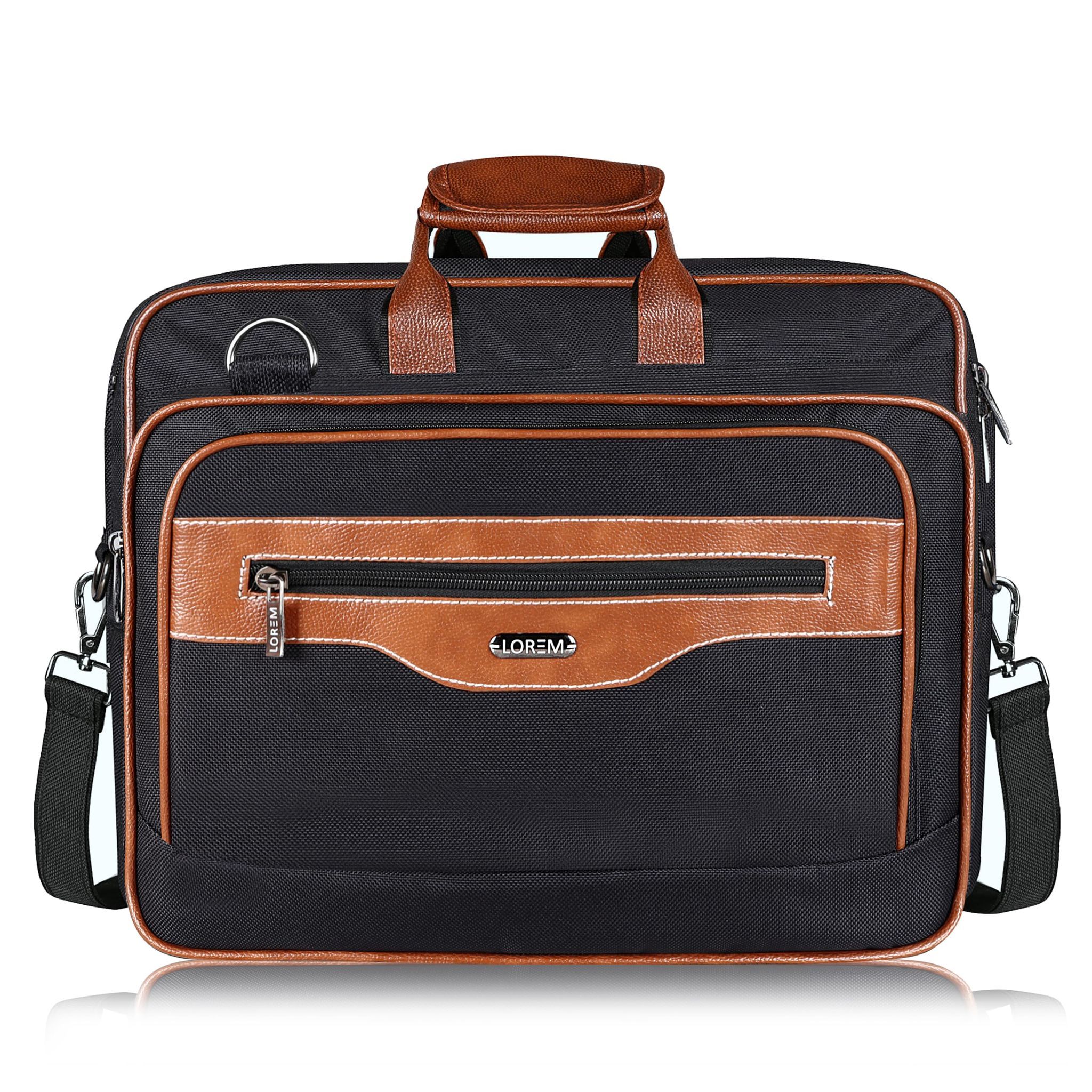 LOREM Black & Tan Color PVC Coated Fabric 28L Laptop Messenger Bag For Men BG109