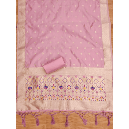 Generic Women's Banarasi Silk Printed Unstitched Salwar Suit Material With Dupatta (Light Pink, 3Mtrs)