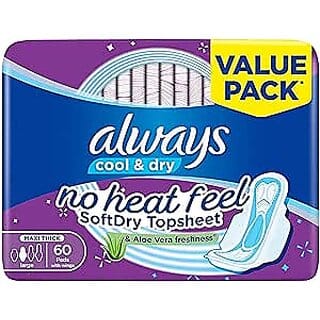 Always Clean  Dry Maxi Thick Sanitary Pads With Wings, Large, 60 Count