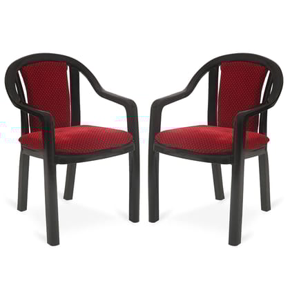 Supreme Furniture Ornate Plastic Cushion Chair with-Arm Suitable for Home, Garden, Office, Living Room, Cafeteria, Restaurant, Hotel, Resort and Indoor(Set of 2, Black-Red)