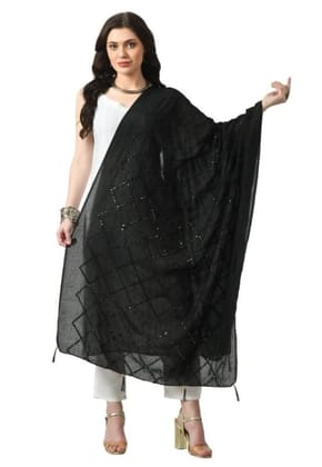 Women's Chanderi Self Degine Dupatta (Black)-PID51263