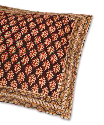 Black red cotton hand block print kalamkari cushion cover
