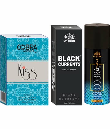 St. John - Cobra Cool 150ml,Black Current & kiss Deodorant Spray & Perfume for Unisex 300 ml ( Pack of 3 )