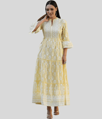 Juniper Women Cotton Blend Printed Ethnic Dress ( Peach )