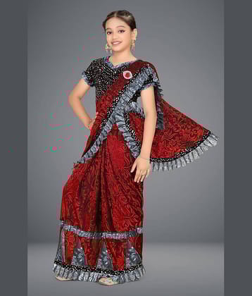 HARPITA Lycra Saree For Girls ( Red , Pack of 1 )
