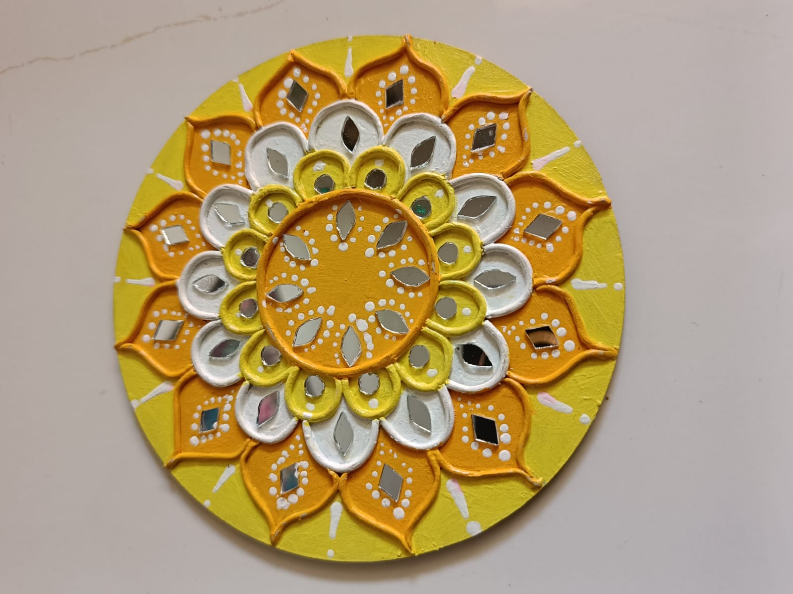 Lippan Work Diya - Tea Light Holder (White, Pink & Cyan)("5")