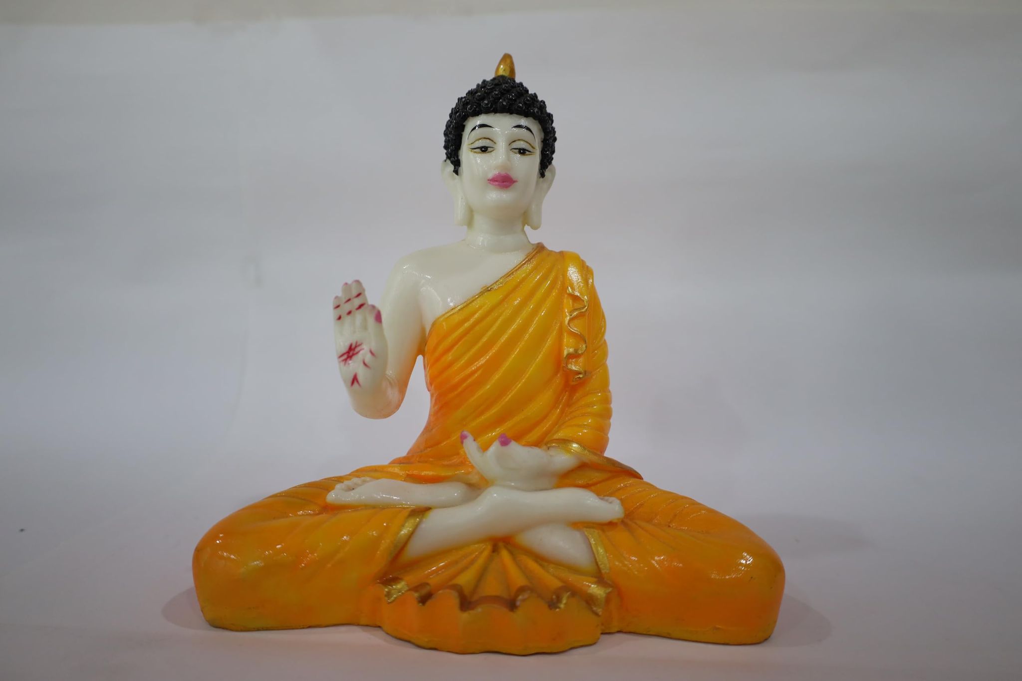 Decorative Buddha Statue, Orange Saffron Robe, White Porcelain, Meditation Pose, Spiritual Home Decor, Traditional Asian Art