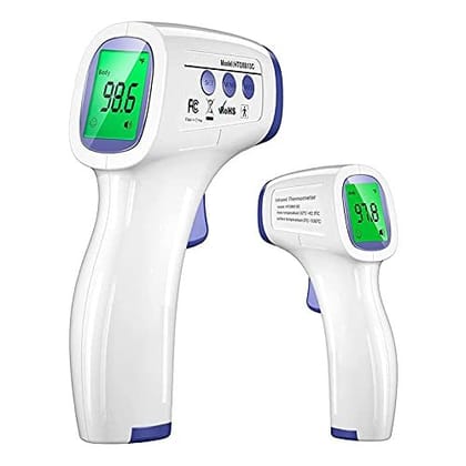 Dr Vaku Infrared Digital Thermometer for Fever, Non-Contact Laser Infrared Temperature Gun with Battery Included - White & Blue