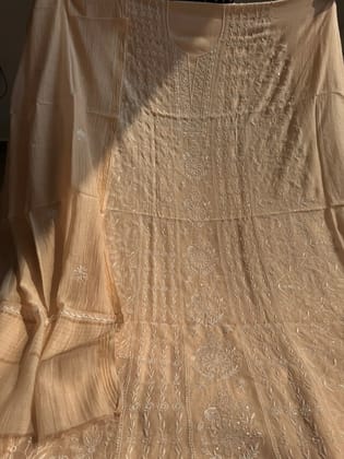 Mul Chanderi Chikankari Set - Peach-Rosewood Pink / Mul Chanderi