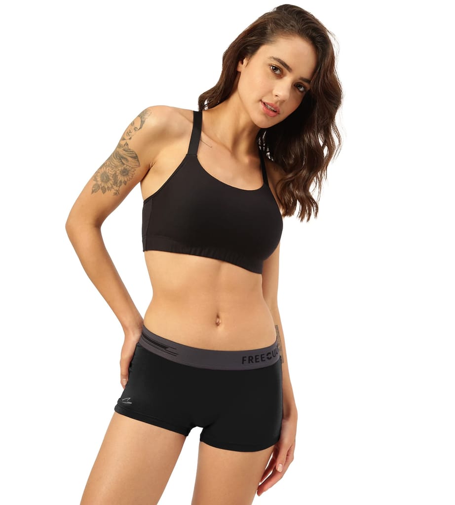 Freecultr Women's Underwear Antibacterial Micromodal Airsoft | Boy Short - Non-Itch, No Chafing, Sweat-Proof Comfort Pack of 1-Pot Black