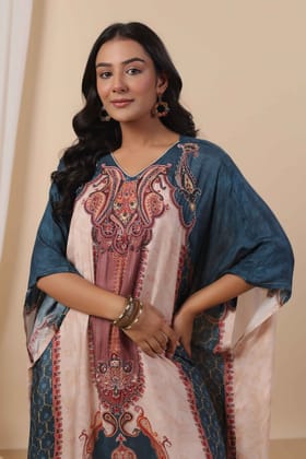 Noori Zayna Sapphire Navy Kaftan Inner and Pant Set- Set Of Three-L / Navy Blue / Navy Blue