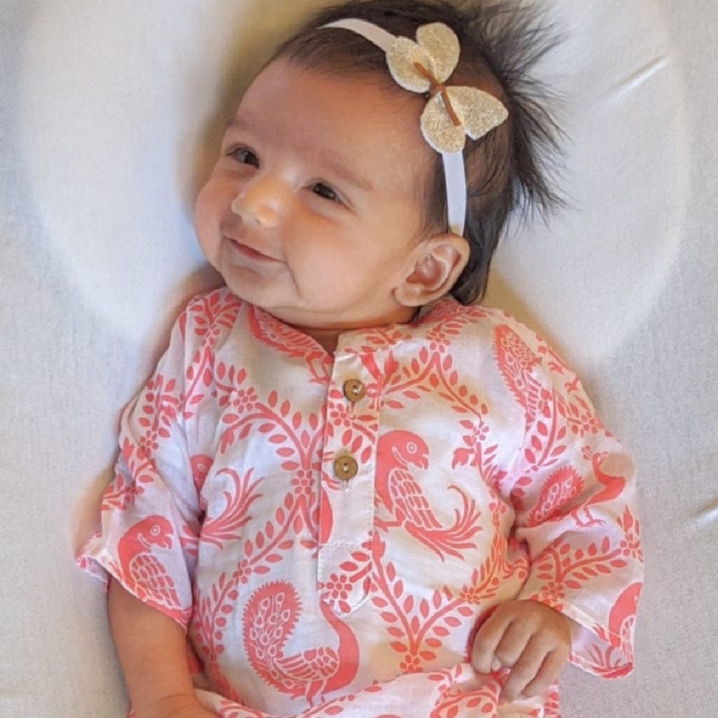 Cotton Malmal Kurta Pajama Set | Pyaare Panchhi | Pink-6-12m