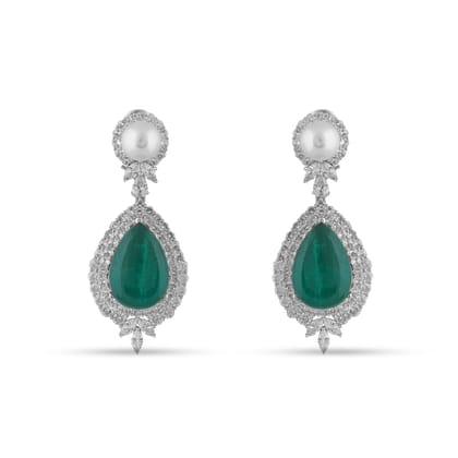 Anaum - Cubic Zirconia Emerald Green Dangle Earrings-Green