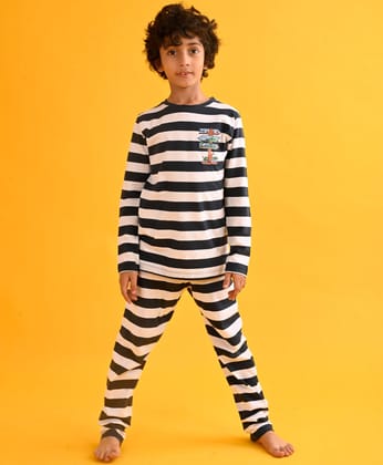 THIS WAY NAVY STRIPE LONG SLEEVE PYJAMA SET - NAVY/WHITE-6-12 MONTHS / 2N / NAVY/WHITE