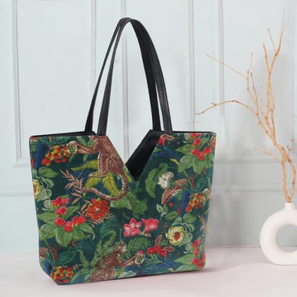 Jungle vibe V Cut Velvet Hand Bag- Navy