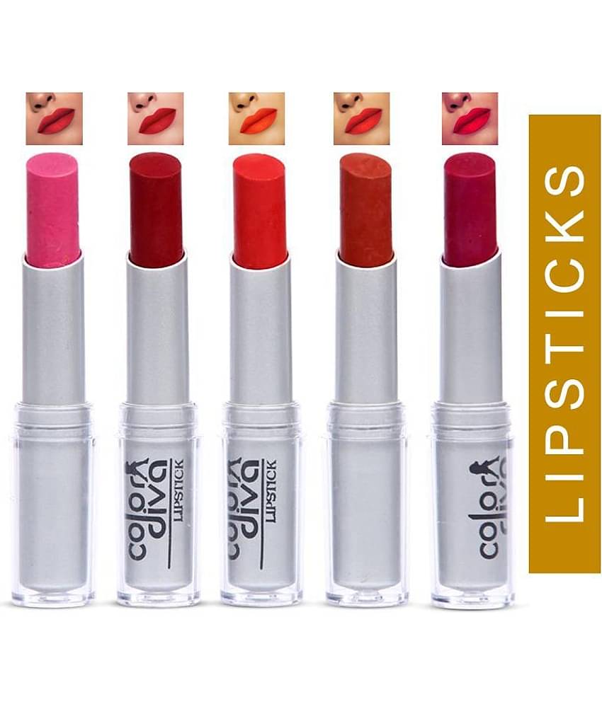 Color Diva Lipstick Maroon,Orange,Pink,Brown,Hot Red Pack of 5 5 g