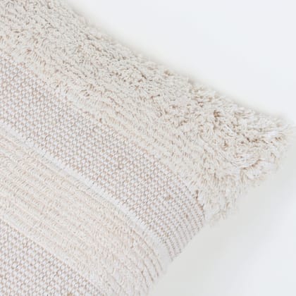 Indihomecraft Handicraft Cotton Cushion Cover | Hand Stitched Embroidery | Decorative Art Boho Pillow | Handmade Beige Woven Embroidery Pillow Cover | Rectangle Shape 14X20 Inches Cushion Cover