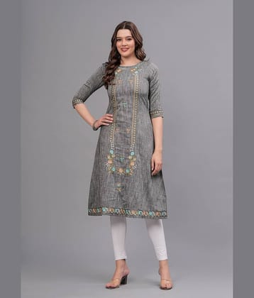 MAUKA Pack of 1 Cotton Embroidered A-line Women's Kurti - ( Grey )