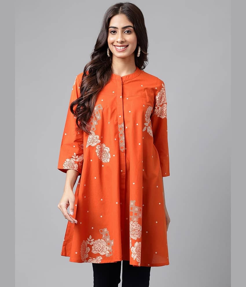 Janasya Women's Cotton Tunic ( Orange )