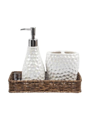 Market99 White Luster Ceramic Bathroom, Pack Of 3