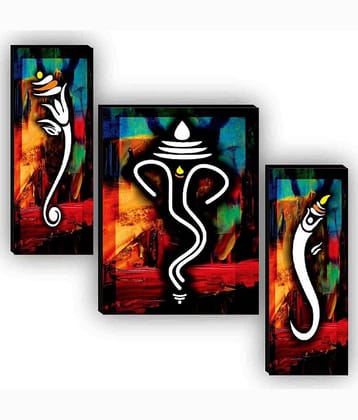 SNDArt Set Of 3 Lord Ganesha Wall Paintings For Living Room 12 x 18 inch