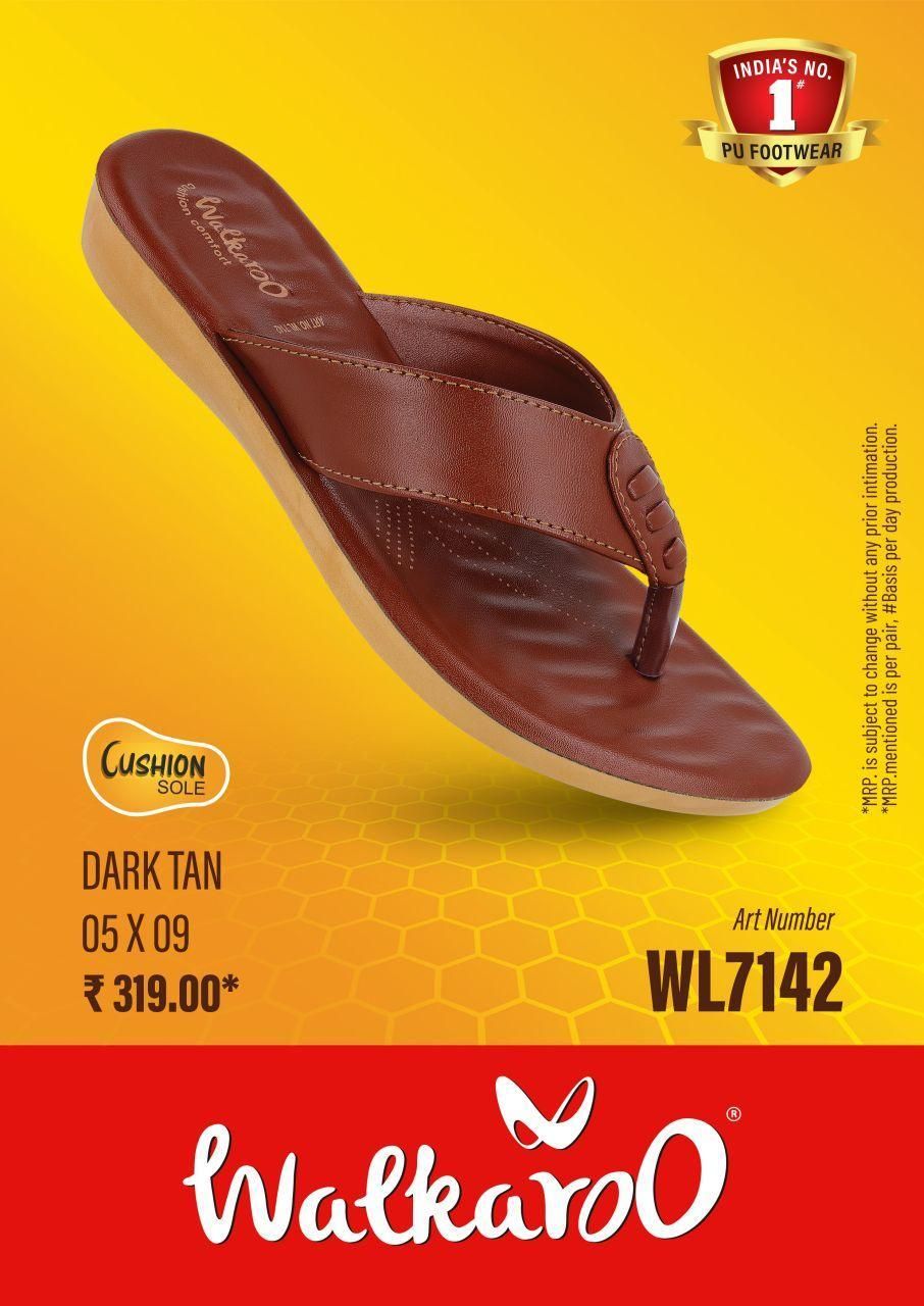 Walkaroo WL7142 Dark Tan L No 9 Ladies Slipper