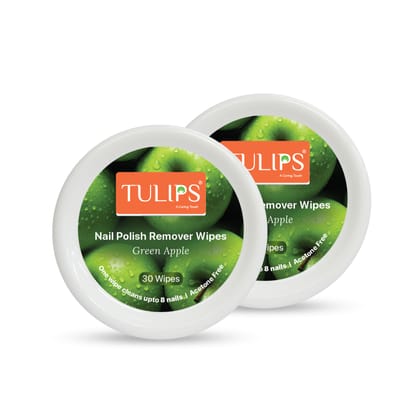 Tulips Nail Polish Remover Wipes, Acetone free, Convenient Pre-Moistened (GreenApple) (Pack of 2)