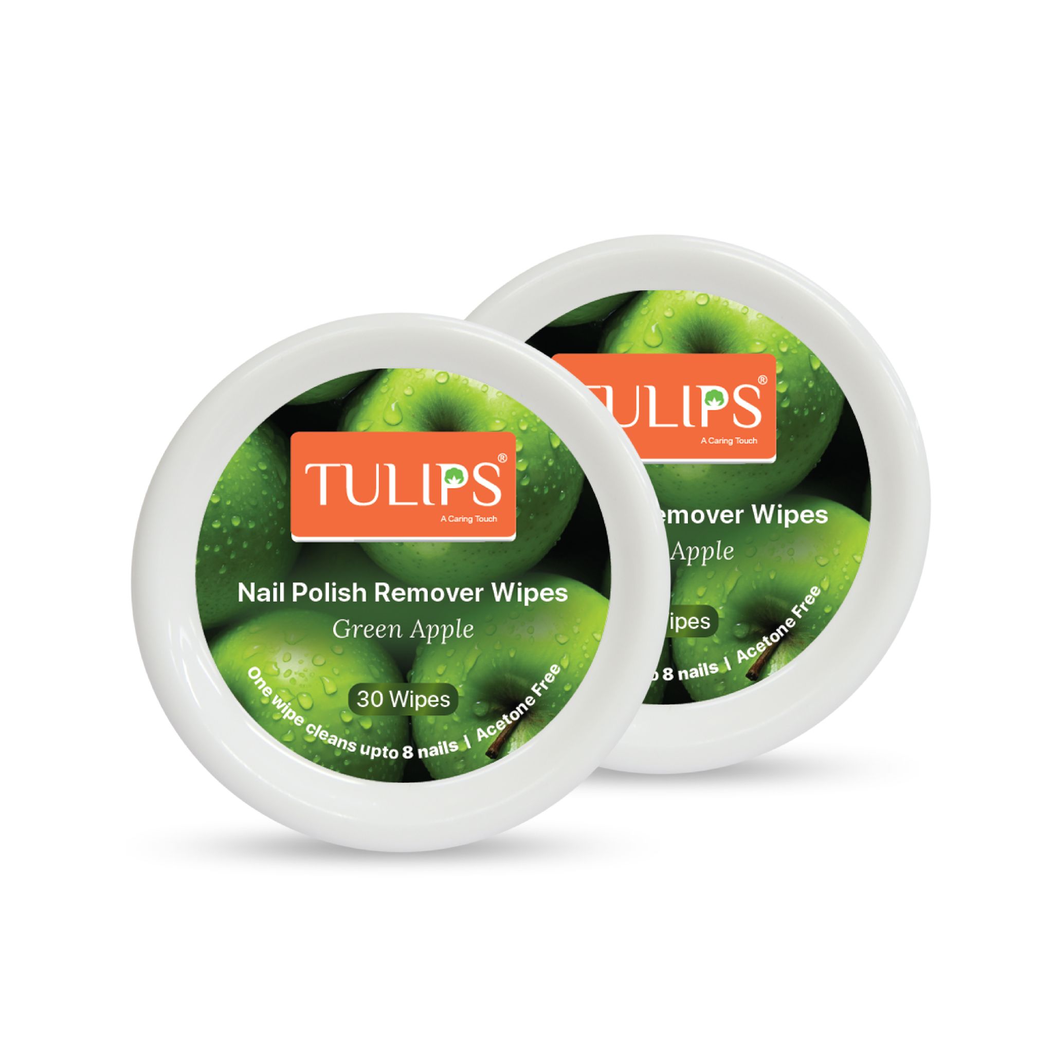 Tulips Nail Polish Remover Wipes, Acetone free, Convenient Pre-Moistened (GreenApple) (Pack of 2)