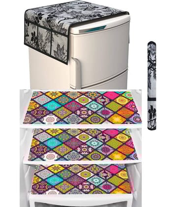 SHUBH Polyester Floral Fridge Mat & Cover ( 99 58 ) Pack of 5 - Black