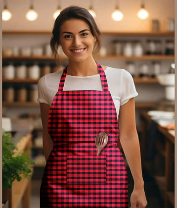 NISSI Cotton Checks Kitchen Apron with 1 Center Pocket ( Pack of 1 )