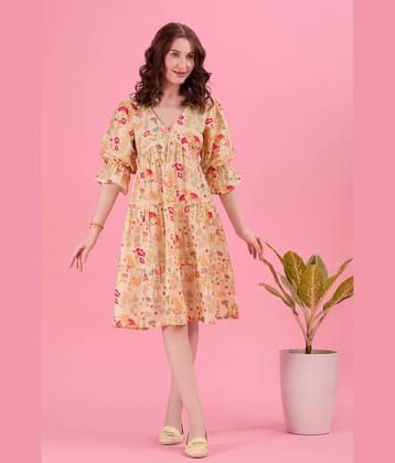 Amarasha Women Cotton Blend Printed Fit & Flare Dress ( Pink )