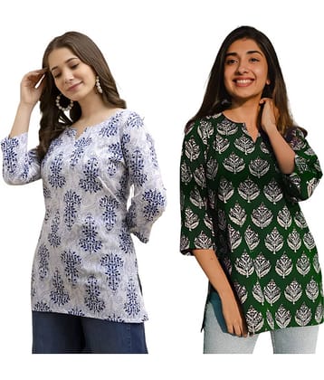 AK FASHION MALL Women Cotton Blend Printed A-line Kurti ( Blue )
