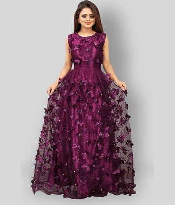JULEE - Purple Flared Net Women's Stitched Ethnic Gown ( Pack of 1 )