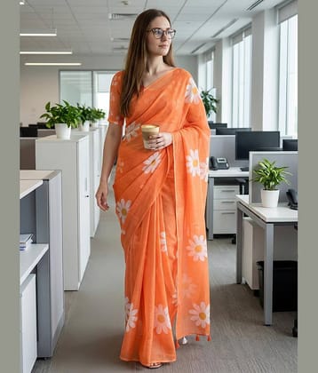 ANAND SAREES Cotton Printed Kasavu Saree With Unstitched Blouse Piece ( PINK )